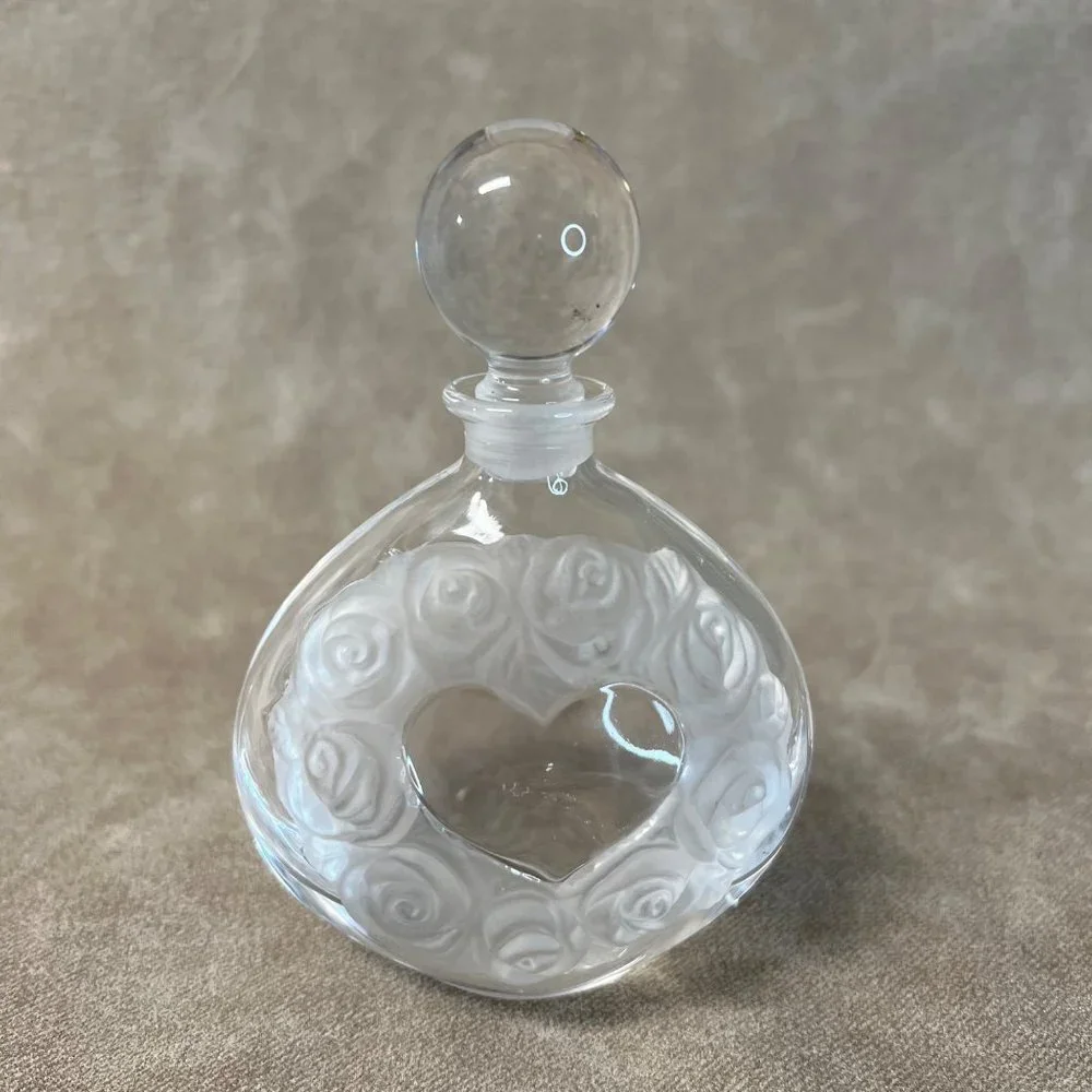 Vintage Perfume Glass Bottle with Heart & Roses Center - Picture 3 of 6